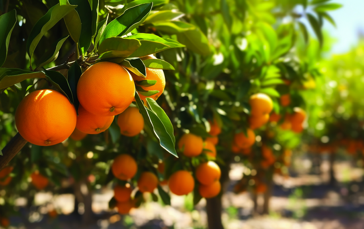 Orangen auf Bäumen ernten