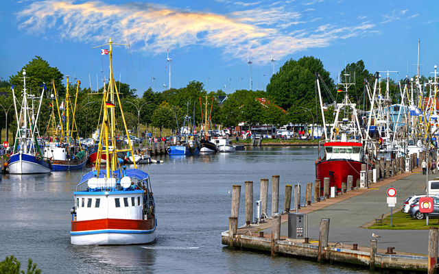 Hafen mit Fischerbooten an einem sonnigen Tag.